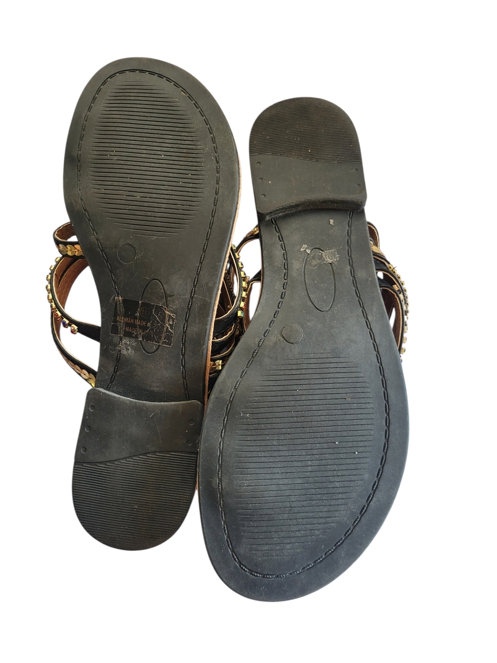 Venus Black Beaded Gladiator Sandals Size 10 Multicolor Rhinestone Flat - Picture 5 of 6